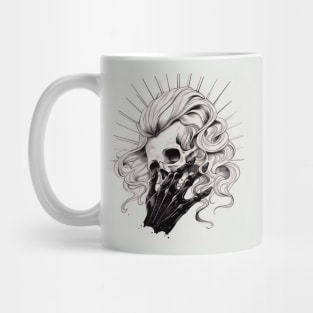 Monochrome Illustration of Skull Mug